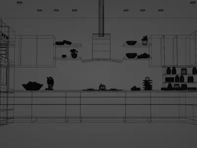 Kitchen modern with cabinets and marble floors Free low-poly 3D model