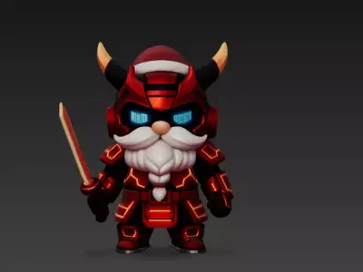 Cyber Samurai Santa Claus Futuristic Warrior 3D Character Model 3D model