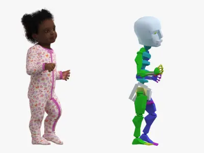  Little African Girl Light Skin in Full Bodysuit Rigged 