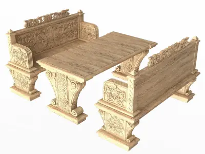Stone Bench and Table 04 Low-poly 3D model
