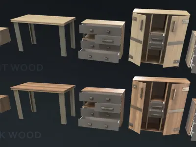 Teen Bedroom Furnitures Low-poly 3D model
