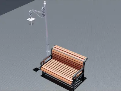 Bench and light in the street 3D model