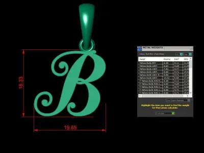 Alphabet V3 Light Gold  Font Pendant B 3D print model purchase