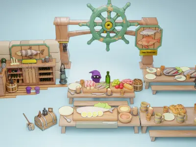 Fishermen pub Buildings Environment Assets made in Blender 3D Low-poly 3D model