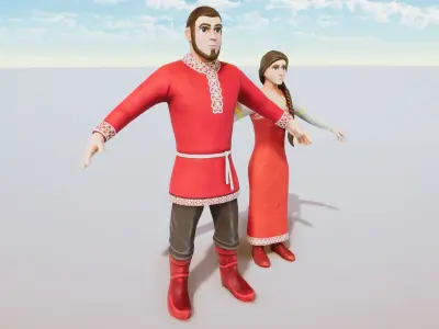 Stylized Character Medieval People Collection Rigged Low-poly 3D model
