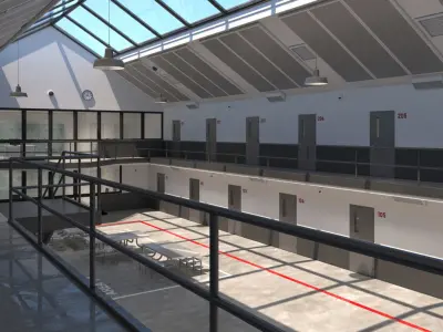 Prison 1 cell with tables and chairs 3D model