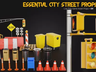 Essential City Street Props Pack Low-poly 3D model