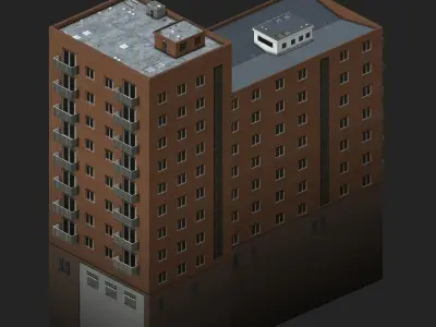 Brick residence building Low-poly 3D model