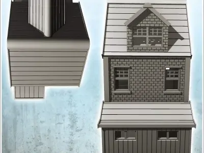 Brick house with entrance annex 1 - Modern WW2 WW1 World War Dia 3D print model