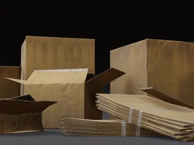 Cardboard Box Set - Game Ready  Urban Street Style Low-poly 3D model