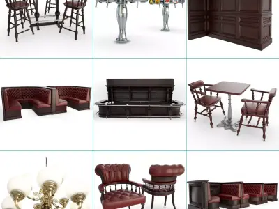 English Pub Furniture and Lighting Collection 3D model