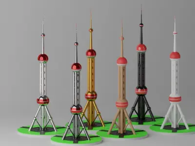 Shanghai Oriental Pearl TV Tower Low-poly 3D model