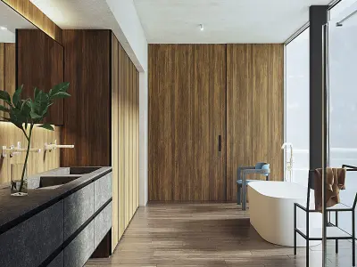 Bathroom PBR modern with walls and wooden floors 3D model