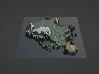 Europe Map Topography  Low-poly 3D model