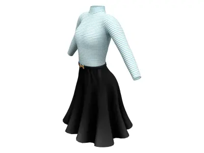 Turtle Neck Over Knee Flaring Skirt Outfit Low-poly 3D model