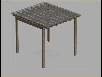 Wooden Pergola with Transparent Polycarbonate Roof 3D model