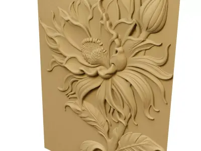 Modern Flower Bouquet Relief Wall Decor Set STL Mural CNC 386  3D model