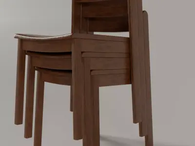 Small Stackable Wood Chair Low-poly 3D model
