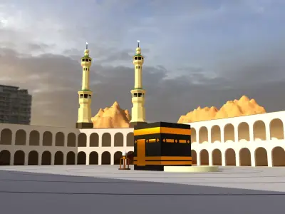 Low Poly Islamic Mosque and Kaba 3D Model Low-poly 3D model