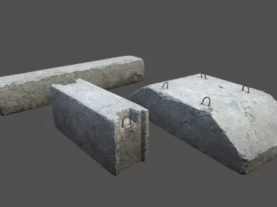 Concrete block set Low-poly 3D model