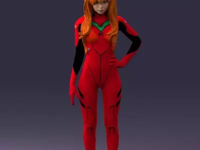 000354 Female Character in Red SciFi Suit Low-poly 3D model