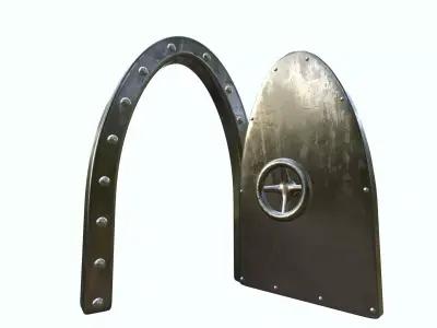 Rustic Submarine Steel Door with Rivets and Wheel Handle 3D model