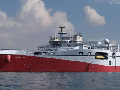  Ramform Titan Seismic Survey Vessel with Helipad White and Red 
