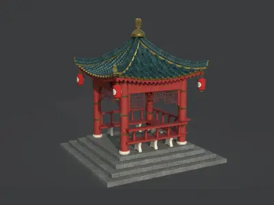 Traditional Japanese Gazebo Low-poly 3D model