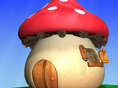 Cartoon Mushroom Village Low-poly 3D model