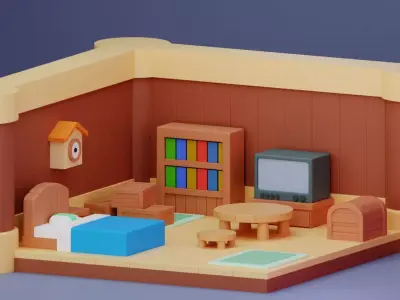 Cozy Isometric Room Miniature  3D Printable STL 3D print model