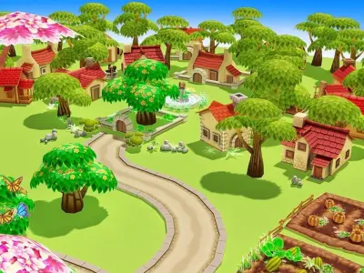 Cartoon Spring Farm Low-poly 3D model