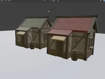 Medieval wooden hut Low-poly 3D model