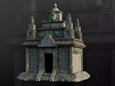 Ancient Stone Temple with Face Free low-poly 3D model
