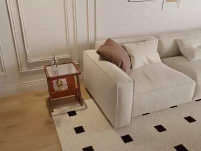 Cozy Cream Living Lounge with Soft Modular Sofa 3D model