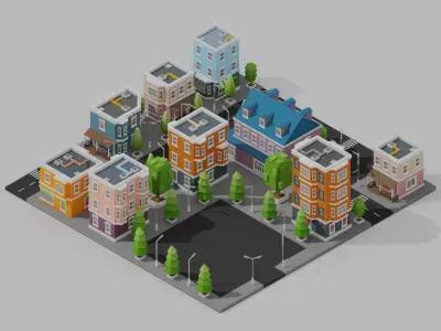 Isometric Low poly City Pack Low-poly 3D model