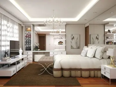 3 Bedroom modern with wood flooring and walls 3D model