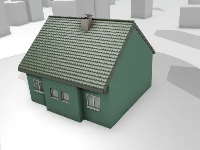 City House - 35 - Half Double House - Roof green - Wall green Low-poly 3D model