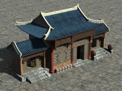 Front door of China house Low-poly 3D model