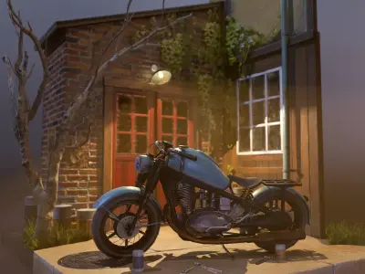 Motorcycle wall corner design Low-poly 3D model
