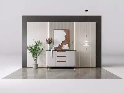 Sideboard with wall panel and flooring 19 3D model