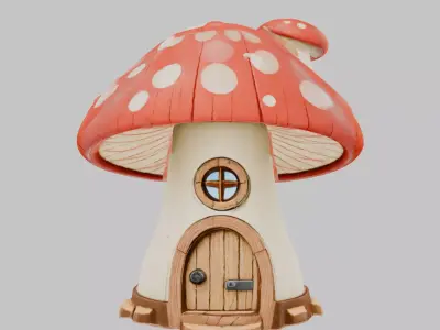 Enchanting mushroom cottage house Low-poly 3D model