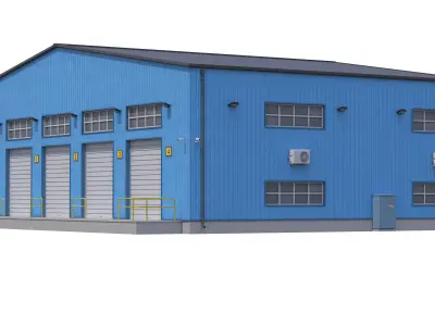 Industrial Building Blue Low-poly 3D model