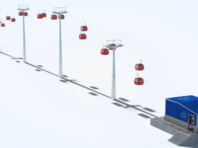 Telecabin Ski Lift Cableway- Animated and Rigged Low-poly 3D model