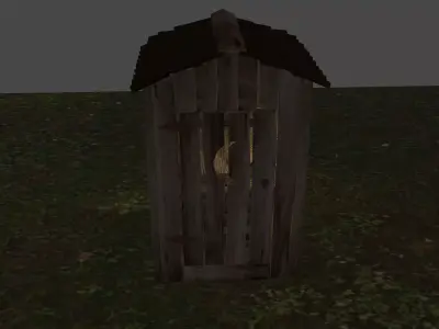 rustic outhouse with two candles and toilet paper 3D model