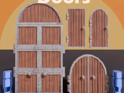 Medieval-Low-poly Game-ready Modular parts Low-poly 3D model