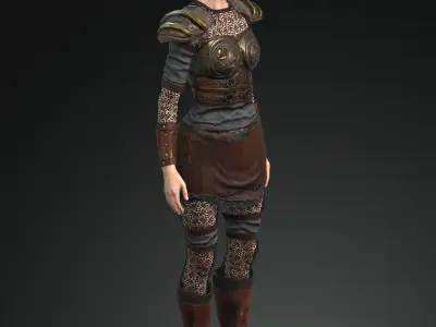 Steampunk rigged character woman Low-poly 3D model