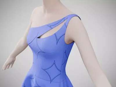 Dress 28 Very Light Blue With Design Low-poly 3D model