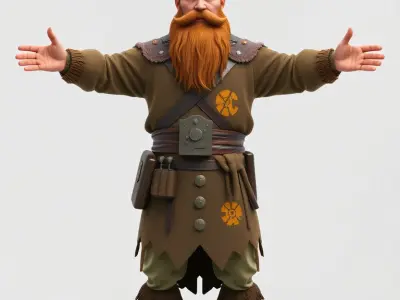 Rigged and Animated Dwarf Warrior with Beard and Armor Low-poly 3D model