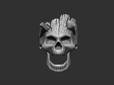 Ring Wooden Skull with Horns 3D print model