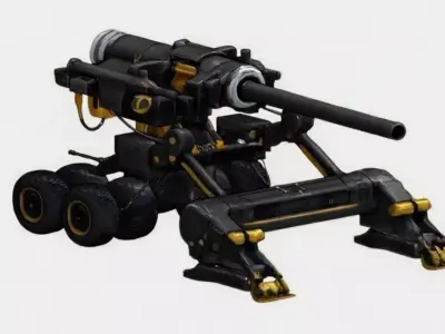 Sci-Fi Heavy Cannon Turret Mech Low-poly 3D model